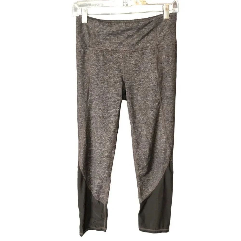 Athleta Capris Women’s S Static Gray High Rise Black Mesh Chaturanga Exercise